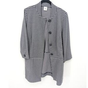 Cabi Dappled Striped Coat Women Large Blue Gray Long Blazer Jacket Casual Office